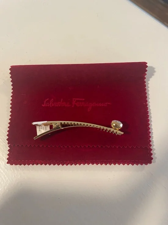 Salvatore Ferragamo Gold Barrette with Crystal Accent - Picture 2 of 5